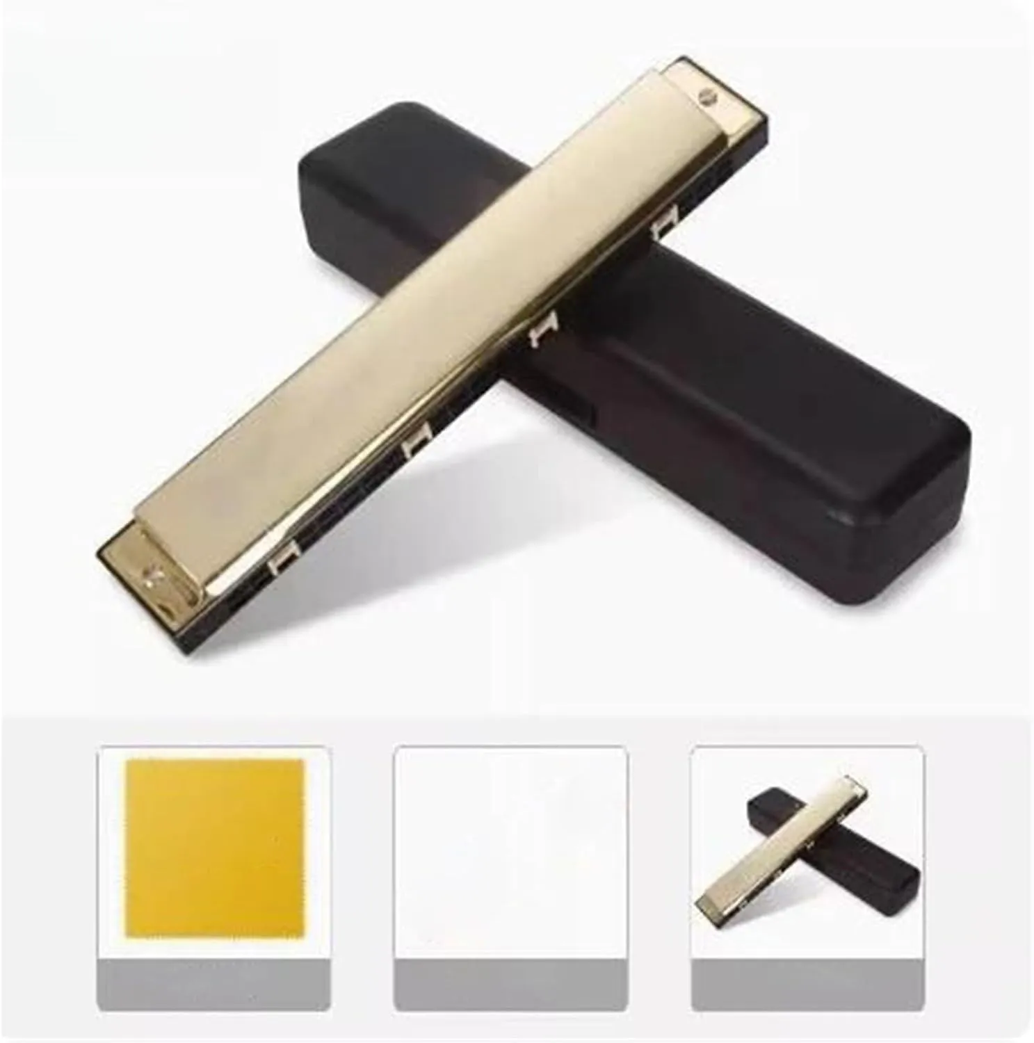 Music Lovers 24 Hole Portable C Key Harmonica Clear Tone(Gold)