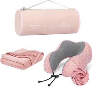 Neck Pillow and Blanket Set Travel Pillows Travel Essentials for Airplane Pink