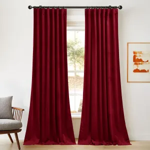 NICETOWN Extra Long Red Velvet Curtains and Drapes 120 inches Long 2 Panels with Back Tab, Super Soft Light & Heat Blocking Sliding Glass Door Panels for Display Window/Dance Room (52 inches Wide)