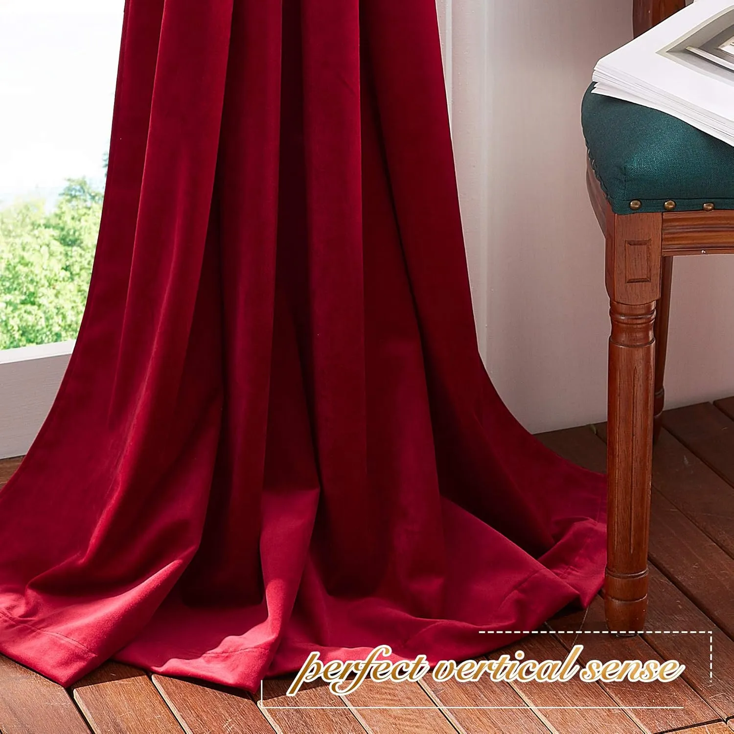 NICETOWN Extra Long Red Velvet Curtains and Drapes 120 inches Long 2 Panels with Back Tab, Super Soft Light & Heat Blocking Sliding Glass Door Panels for Display Window/Dance Room (52 inches Wide)