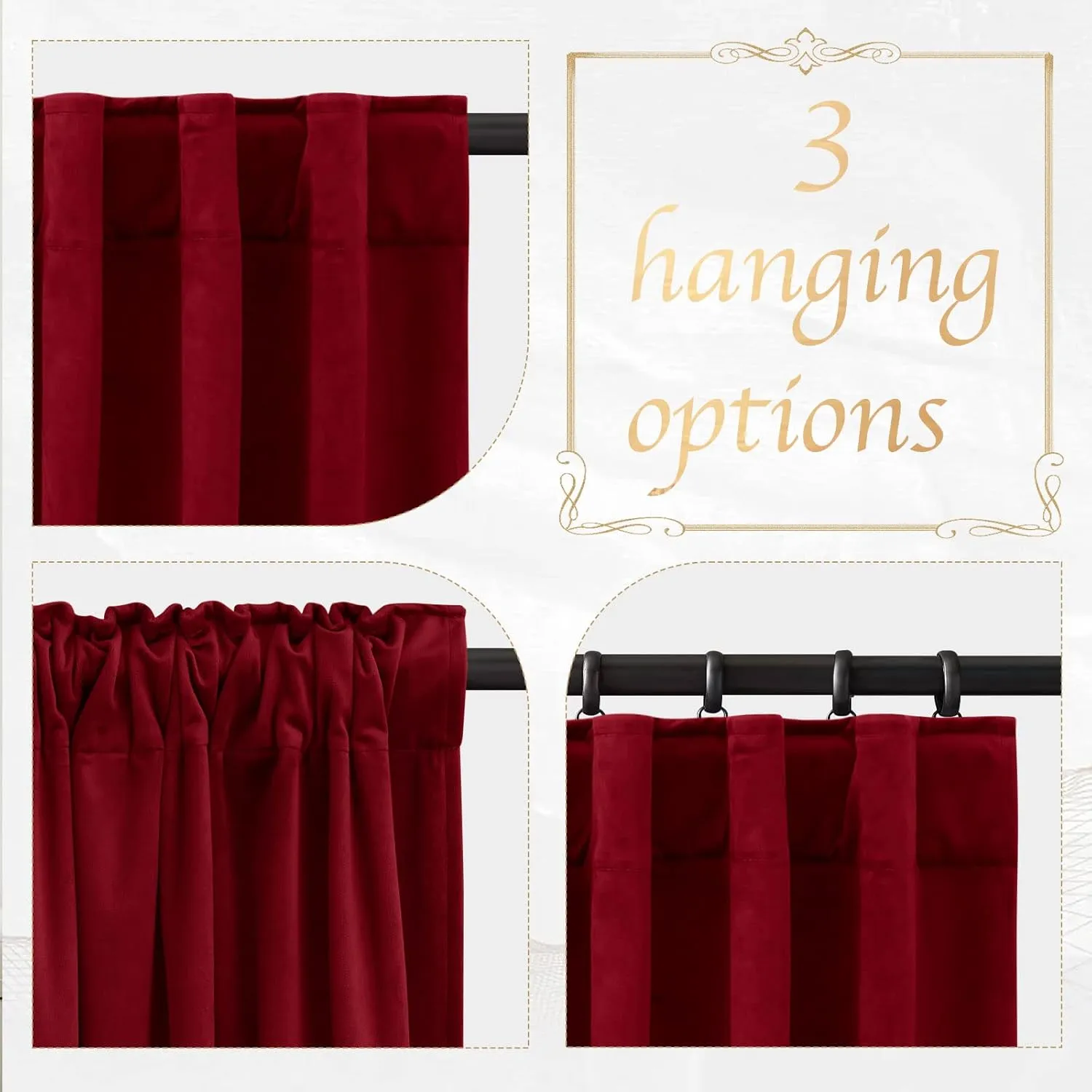 NICETOWN Extra Long Red Velvet Curtains and Drapes 120 inches Long 2 Panels with Back Tab, Super Soft Light & Heat Blocking Sliding Glass Door Panels for Display Window/Dance Room (52 inches Wide)