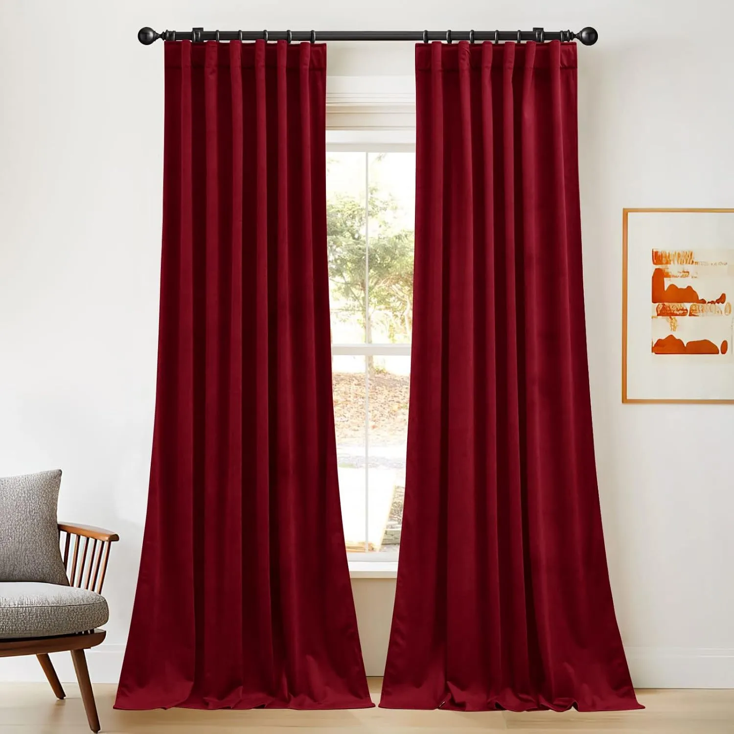 NICETOWN Extra Long Red Velvet Curtains and Drapes 120 inches Long 2 Panels with Back Tab, Super Soft Light & Heat Blocking Sliding Glass Door Panels for Display Window/Dance Room (52 inches Wide)