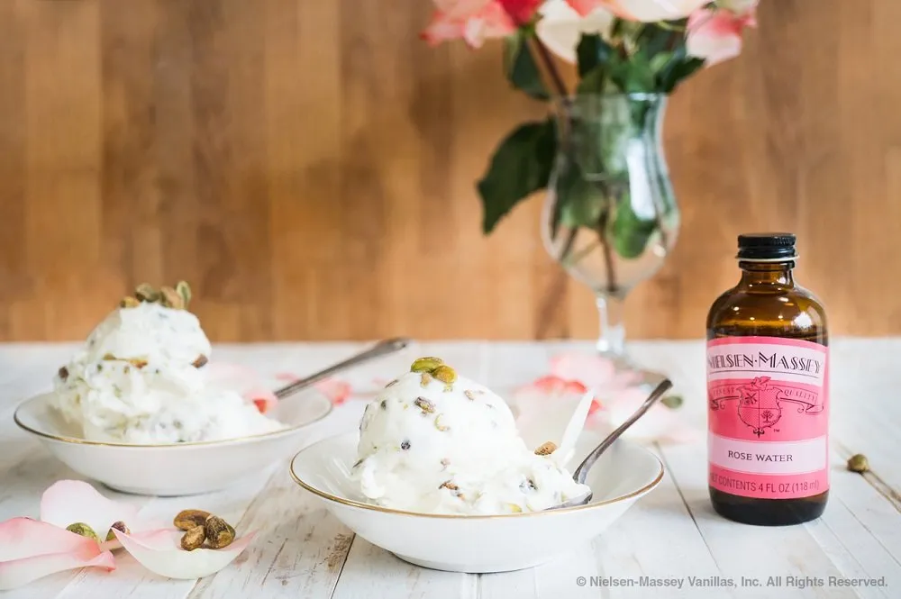 Nielsen-Massey Floral Food Flavors Bundle, Rose Water, Orange Blossom Water, Madagascar Bourbon Pure Vanilla Extract for Baking and Cooking, 4 Ounce Bottles
