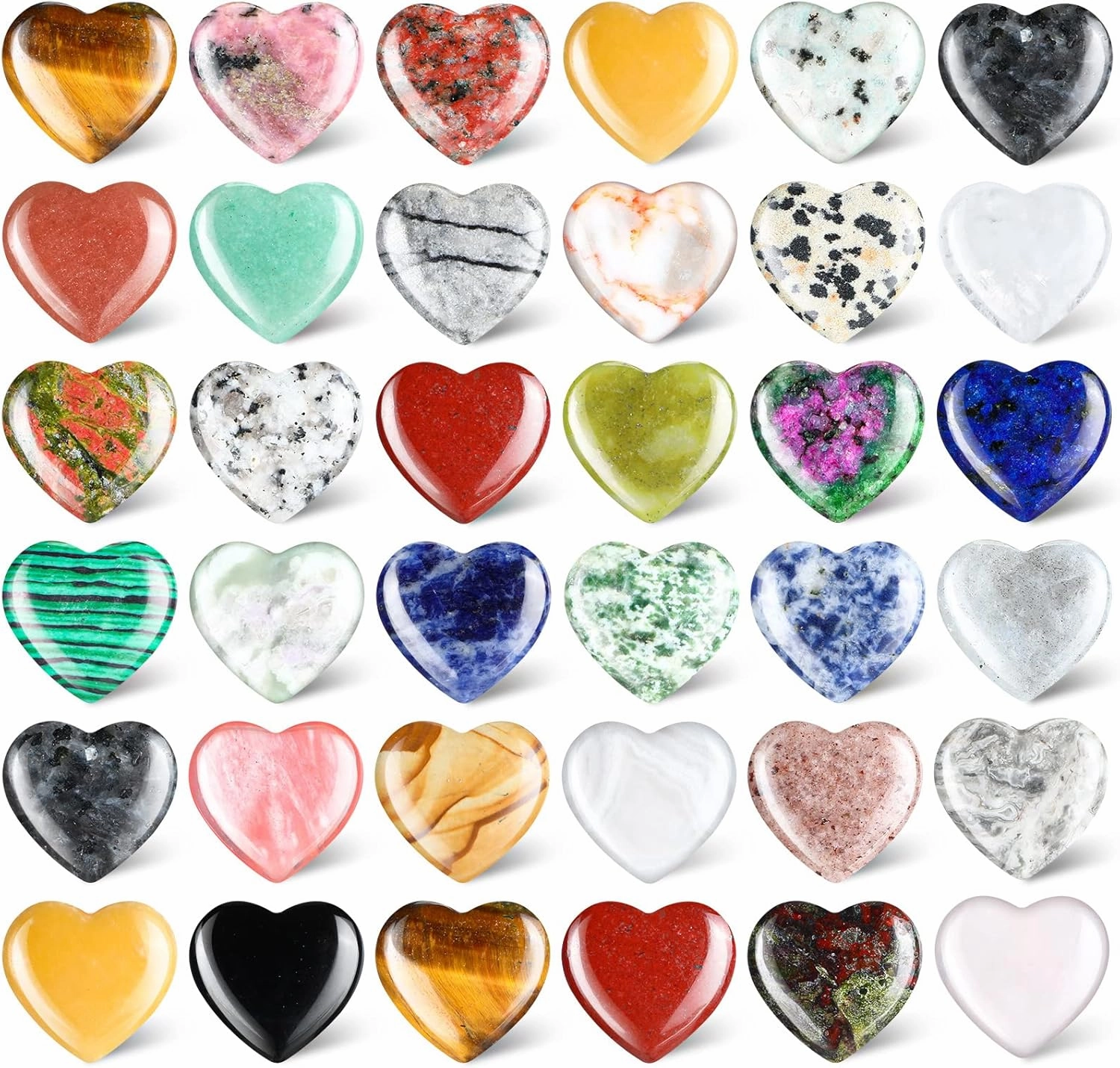 Nuenen 40 Pcs 0.8 Inch Heart Stone Bulk Mother Gifts Employee Appreciation Gifts Heart Shaped Rock Worry Stone Tiny Trinkets Healing Crystal Gemstone Love Carved Rock Mom Women