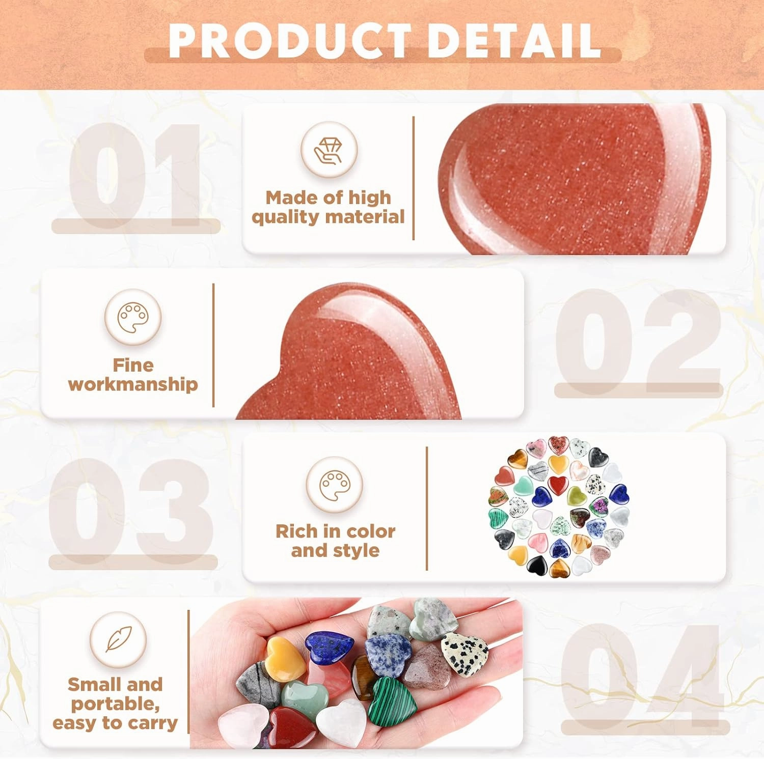 Nuenen 40 Pcs 0.8 Inch Heart Stone Bulk Mother Gifts Employee Appreciation Gifts Heart Shaped Rock Worry Stone Tiny Trinkets Healing Crystal Gemstone Love Carved Rock Mom Women