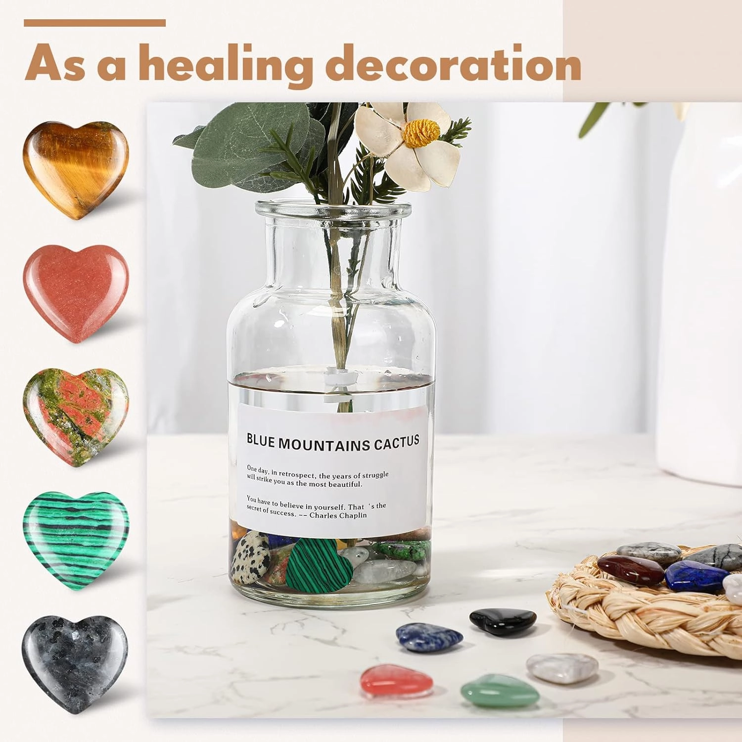 Nuenen 40 Pcs 0.8 Inch Heart Stone Bulk Mother Gifts Employee Appreciation Gifts Heart Shaped Rock Worry Stone Tiny Trinkets Healing Crystal Gemstone Love Carved Rock Mom Women