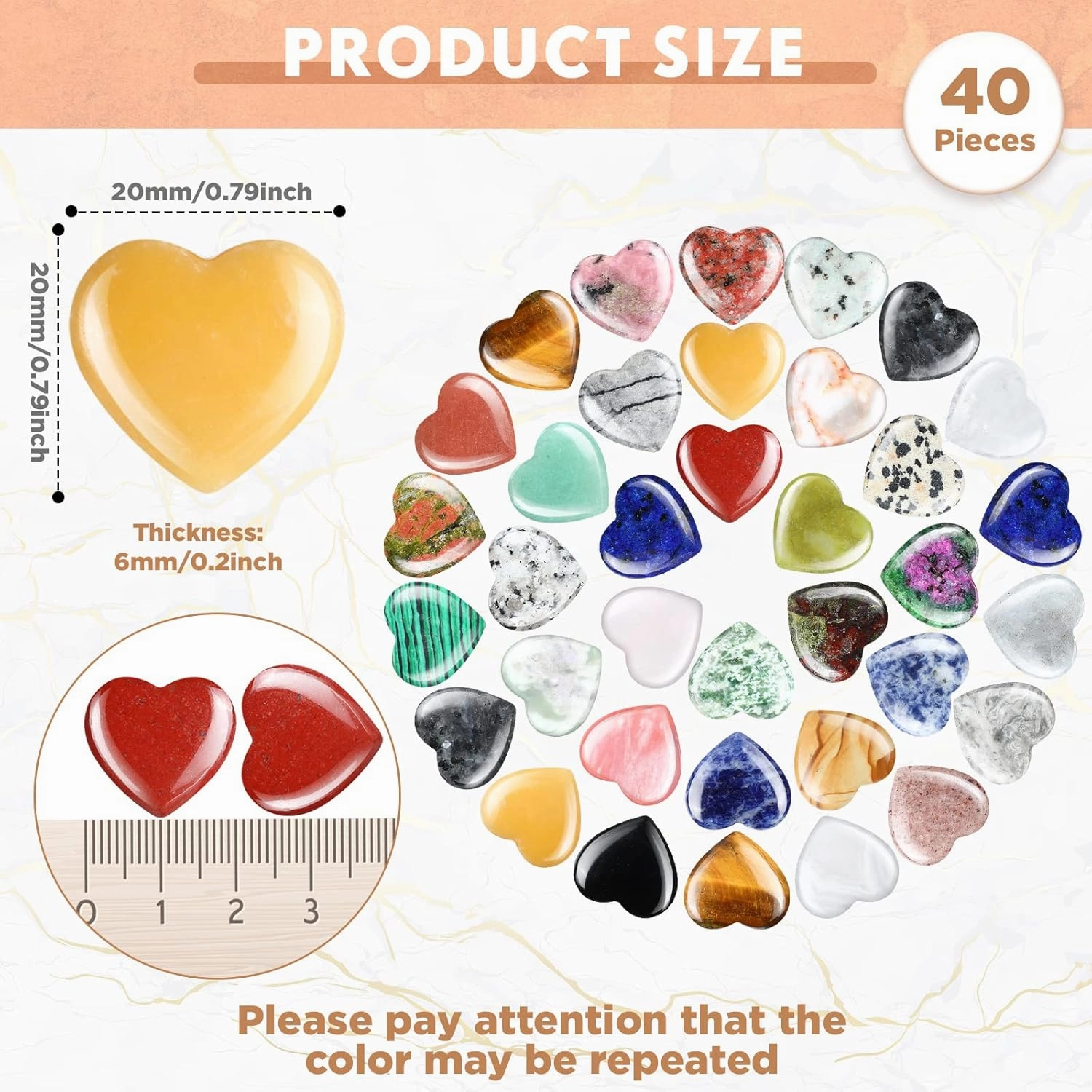Nuenen 40 Pcs 0.8 Inch Heart Stone Bulk Mother Gifts Employee Appreciation Gifts Heart Shaped Rock Worry Stone Tiny Trinkets Healing Crystal Gemstone Love Carved Rock Mom Women