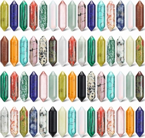 Nuenen 60 Pcs Crystal Hexagonal Wand Stones Bulk Worry Stones Healing Bullet Crystals Stones Sets Witch Hexagonal Bullet Shaped Gemstones Chakra for Witchcraft Meditation Divination(Classic Colors)