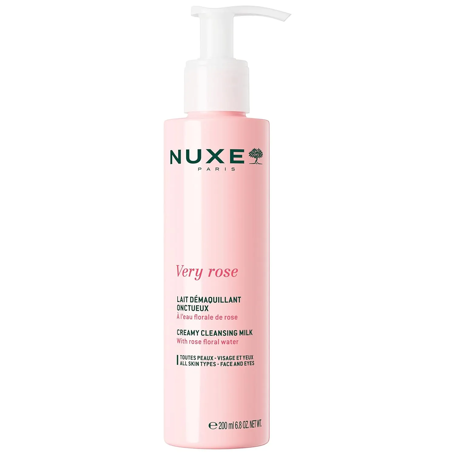 NUXE Very Rose Creamy Cleansing Milk Make-up Remover for Sensitive Skin, with Rose Floral Water for Face & Eyes, 6.8 oz
