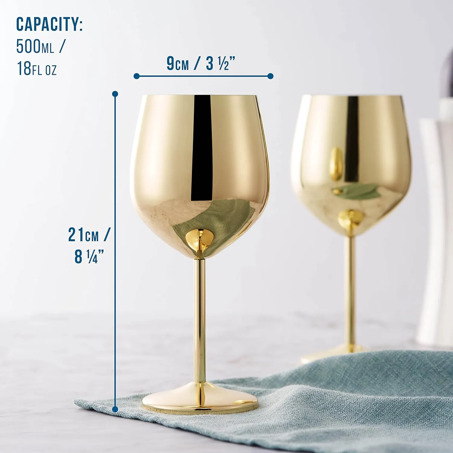 Oak & Steel - 2 Gold Stainless Steel Wine Glasses (18 Oz) Unbreakable Metal Wine Glasses, Wine Goblets with Gift Box for House Warming, Valentines, Anniversary