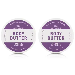 Old Whaling Co French Lavender Body Butter 2 Pack – Nourishing Cream with Shea Butter, Aloe and Sunflower Oil – Relaxing Lavender Scent, 8oz Jars, Set of 2