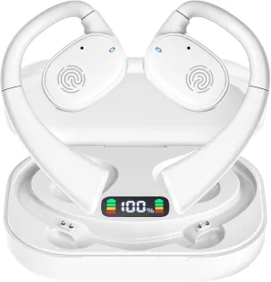 Open Ear Bluetooth Headphones Stereo Sound Clear Call Air-Conduction Wireless Charging Case LED Digital Display Ear Hook Wireless Earbuds with Microphone Waterproof Earphones for Sport Workout Running