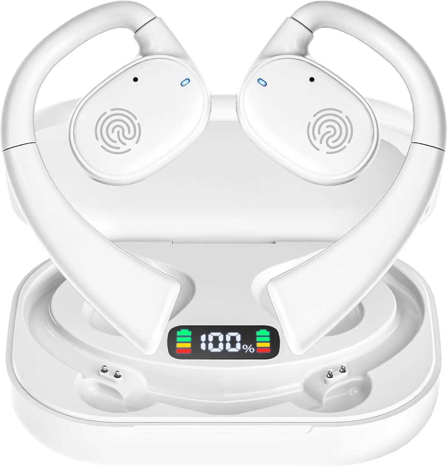 Open Ear Bluetooth Headphones Stereo Sound Clear Call Air-Conduction Wireless Charging Case LED Digital Display Ear Hook Wireless Earbuds with Microphone Waterproof Earphones for Sport Workout Running