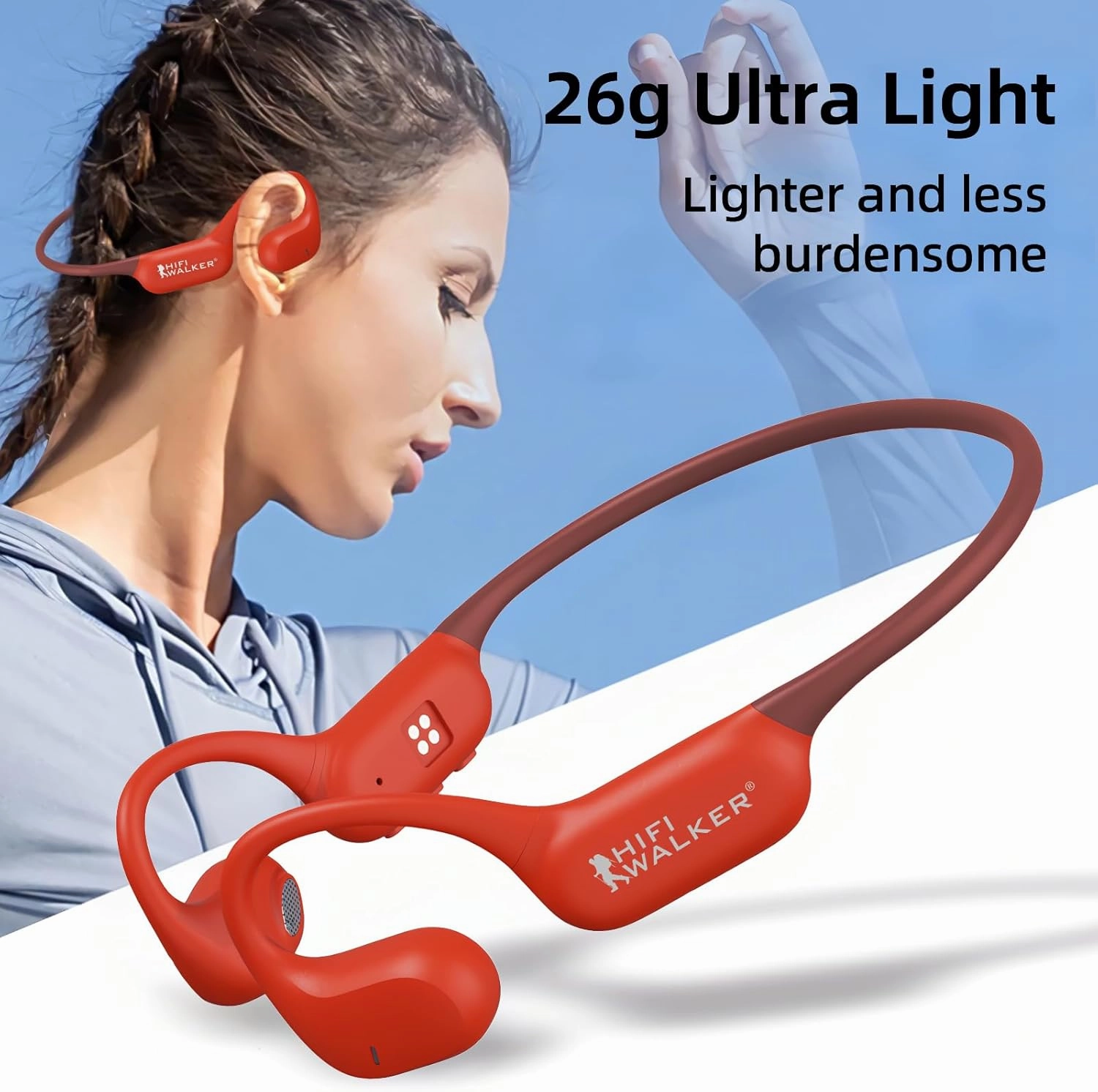 Open-Ear Air Conduction Headphones, 16GB MP3 Built-in, Bluetooth 5.4 Wireless Sports Headset, HD Clear Calls, 26g Ultra-Light, 15H Playtime, IPX5 Sweatproof for Running, Jogging,Red
