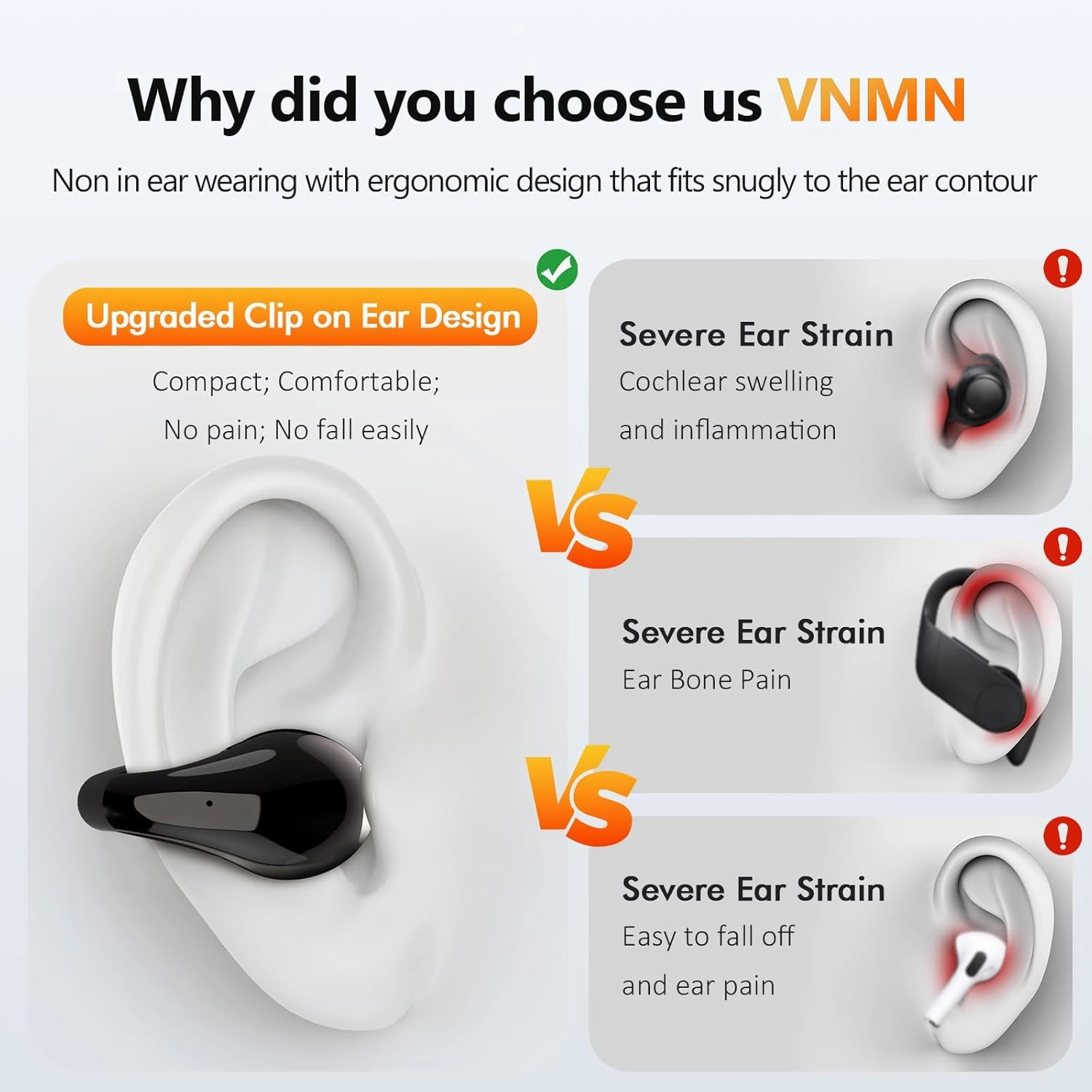 Open Ear Clip On Earbuds Bluetooth 5.3 Wireless Earbuds, Lightweight Comfort Bone Conduction Headphones with 36 Hours Smart Digital Display Waterproof Sport Ear Buds Fit Cycling, Running, Workout