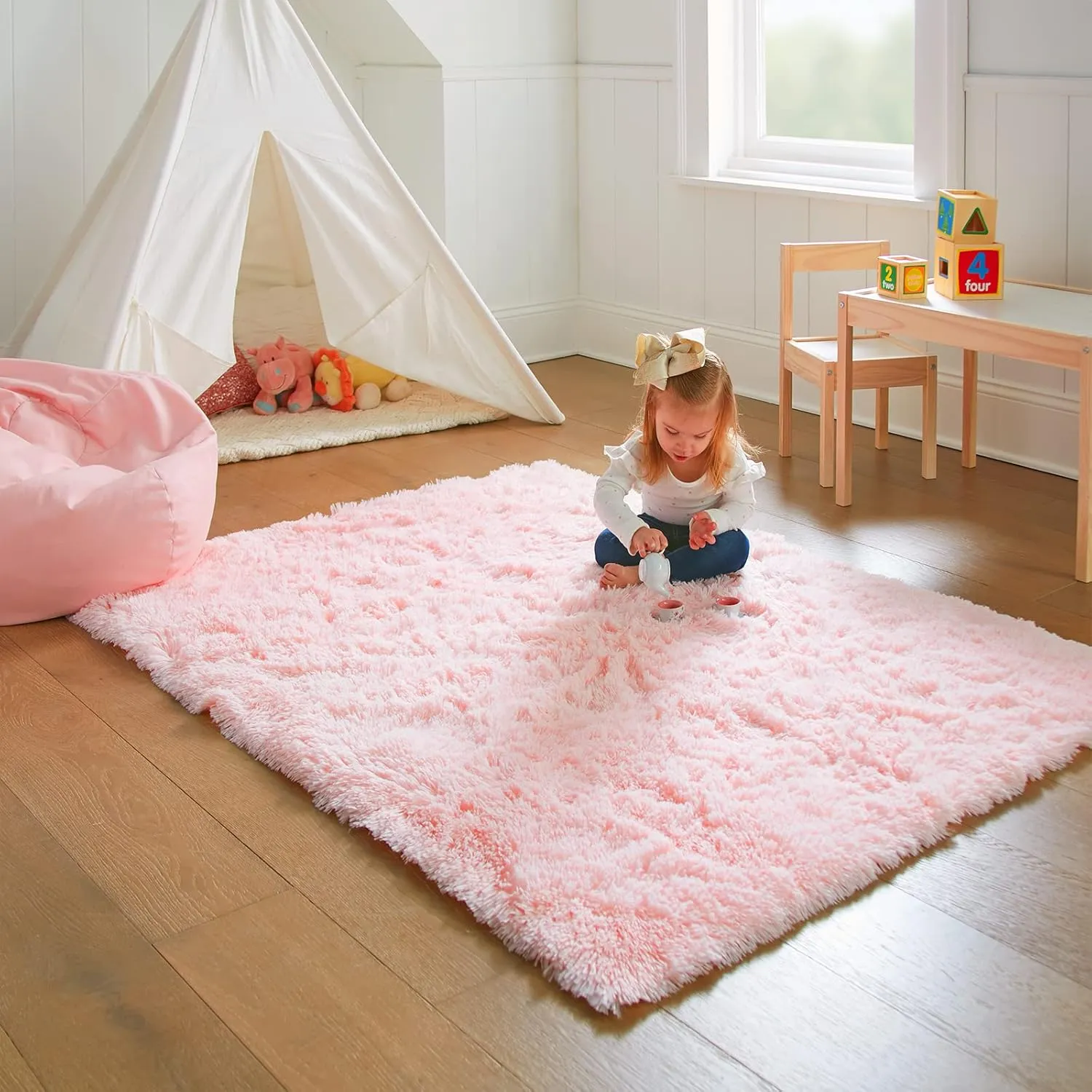 Ophanie Pink Rug for Bedroom Girls, Kids Fluffy Kawaii Fuzzy Furry Shag Area Rug, Cute Plush Soft Shaggy Bedside Indoor Floor 4x6 Carpet for Teen Nursery Dorm Home Room Decor Aesthetic