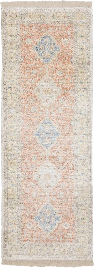 Oriental Weavers Malabar Hand-Made Area Rug - 45305-2'6" x 8' - in Orange/Blue - Vintage Inspired, Hand-Made Rugs, Entryway, Hallway Runner Rug