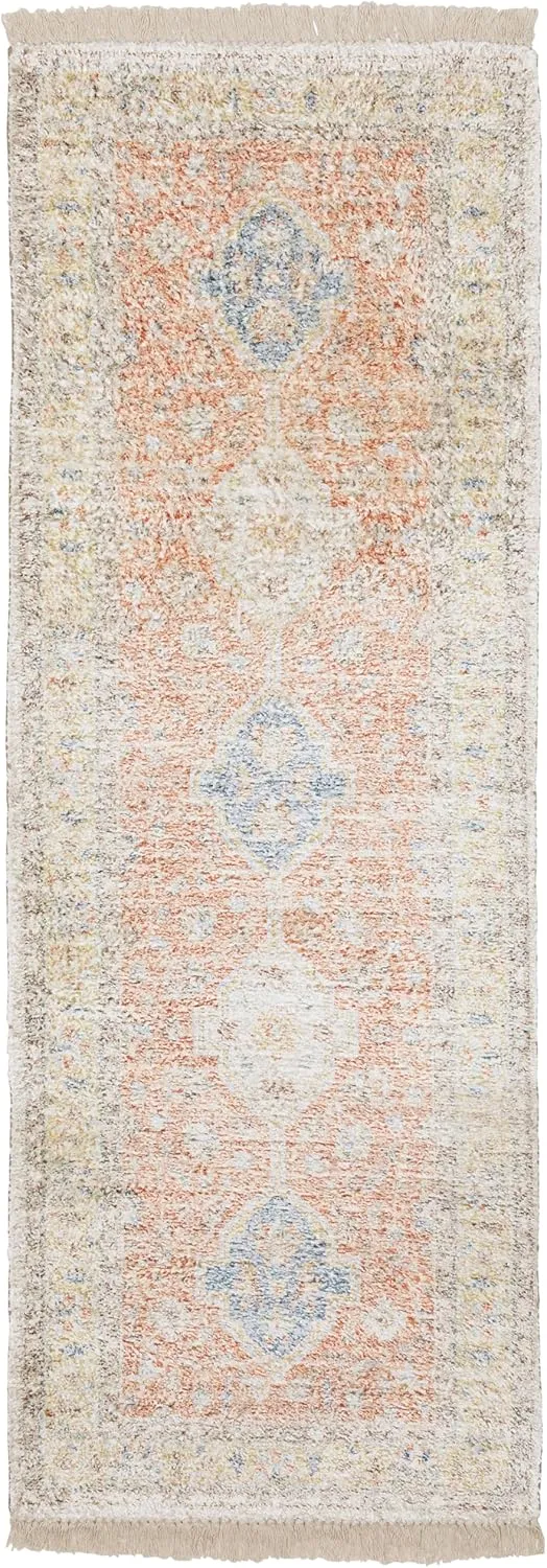 Oriental Weavers Malabar Hand-Made Area Rug - 45305-2'6" x 8' - in Orange/Blue - Vintage Inspired, Hand-Made Rugs, Entryway, Hallway Runner Rug