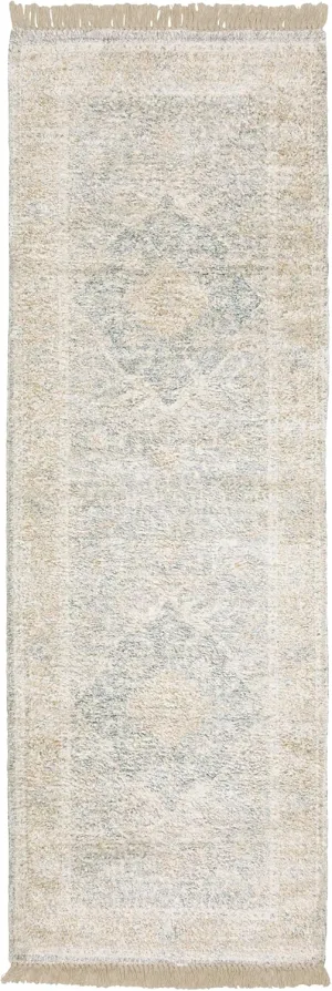 Oriental Weavers Malabar Hand-Made Area Rug - 45307-2'6" x 8' - in Grey/Beige - Vintage Inspired, Hand-Made Rugs, Entryway, Hallway Runner Rug