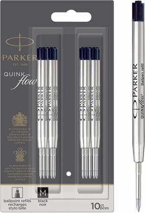 Parker Quinkflow Authentic Black Ink Refills Medium Point for Ballpoint Pens 10 Count
