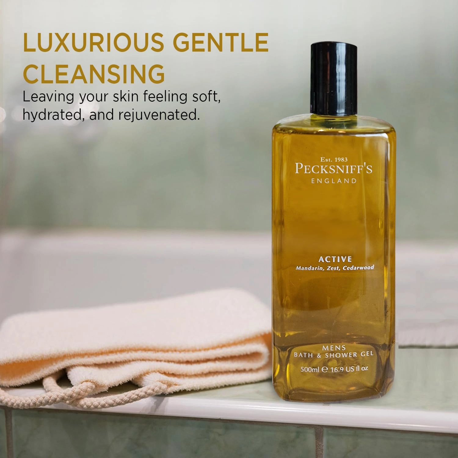 Pecksniff's Men's Luxurious Moisturizing Bath & Shower Gel | Luxury Shower with Zesty Citrus Fougere Aroma | Body Wash Men | Invigorating Active Scent, 500ml
