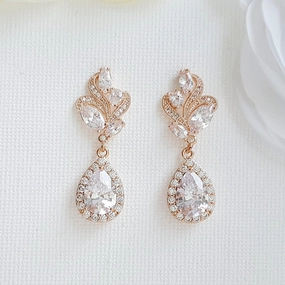 Pink Gold Bridal Earrings-Wavy