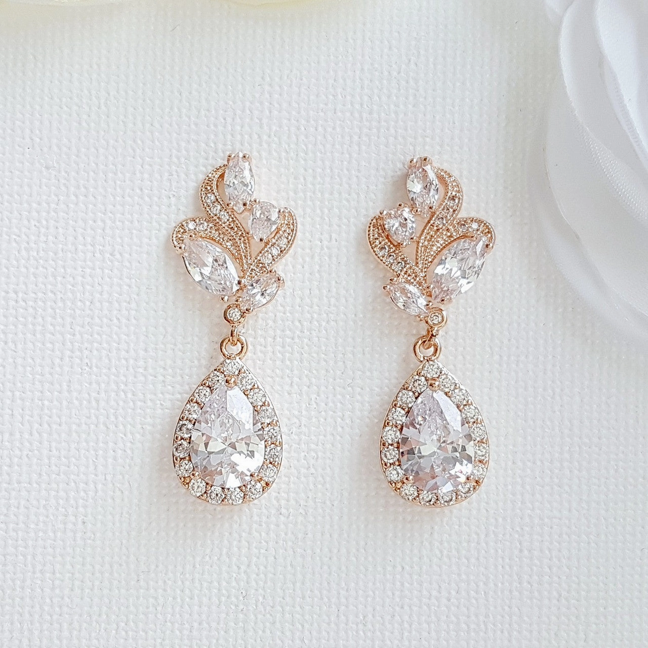 Pink Gold Bridal Earrings-Wavy