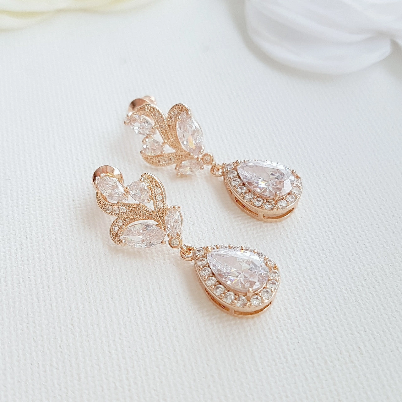 Pink Gold Bridal Earrings-Wavy