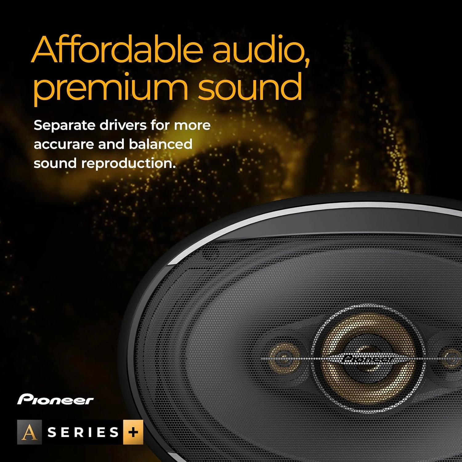 Pioneer TS-A1681F, 4-Way Coaxial Car Audio Speakers, Full Range, Clear Sound Quality, Easy Installation and Enhanced Bass Response, Black and Gold Colored 6.5” Round Speakers