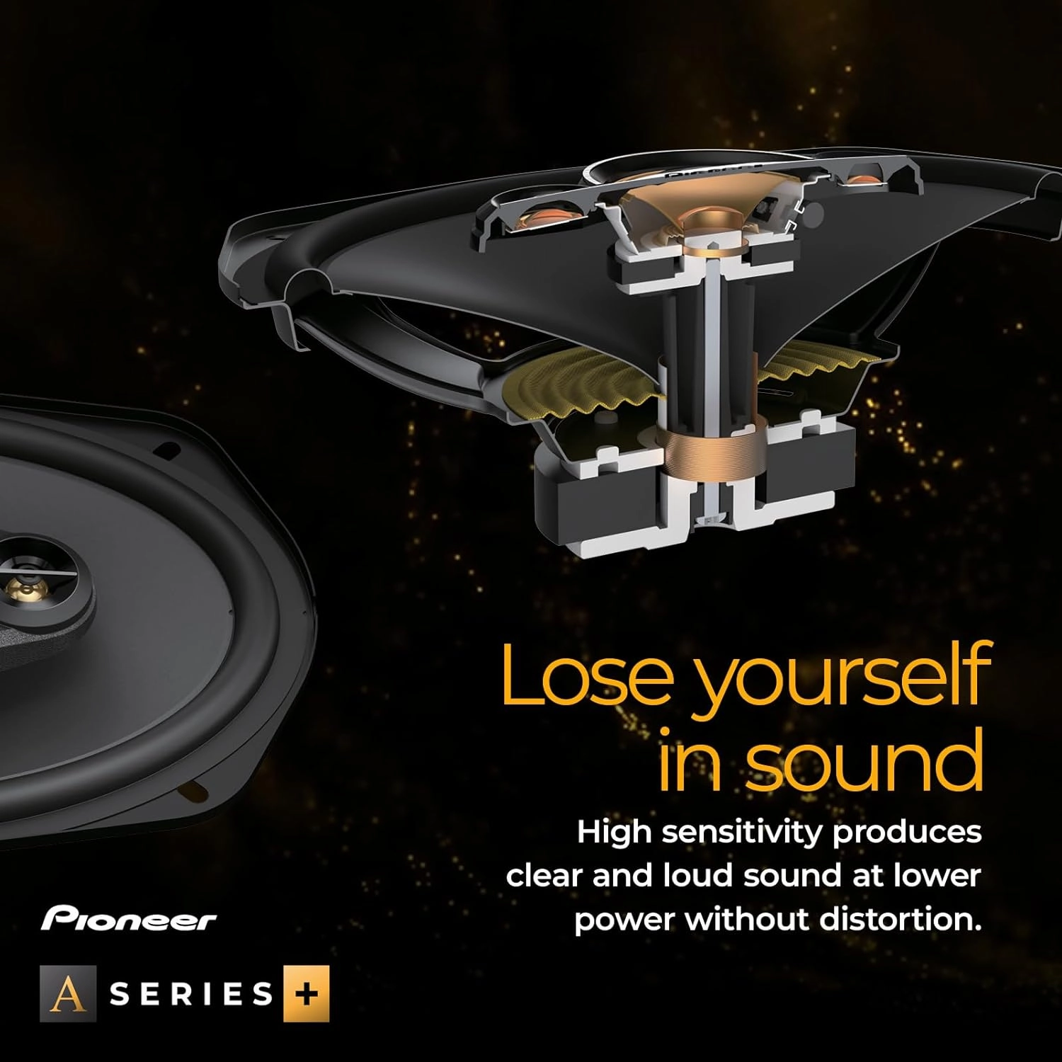 Pioneer TS-A1681F, 4-Way Coaxial Car Audio Speakers, Full Range, Clear Sound Quality, Easy Installation and Enhanced Bass Response, Black and Gold Colored 6.5” Round Speakers