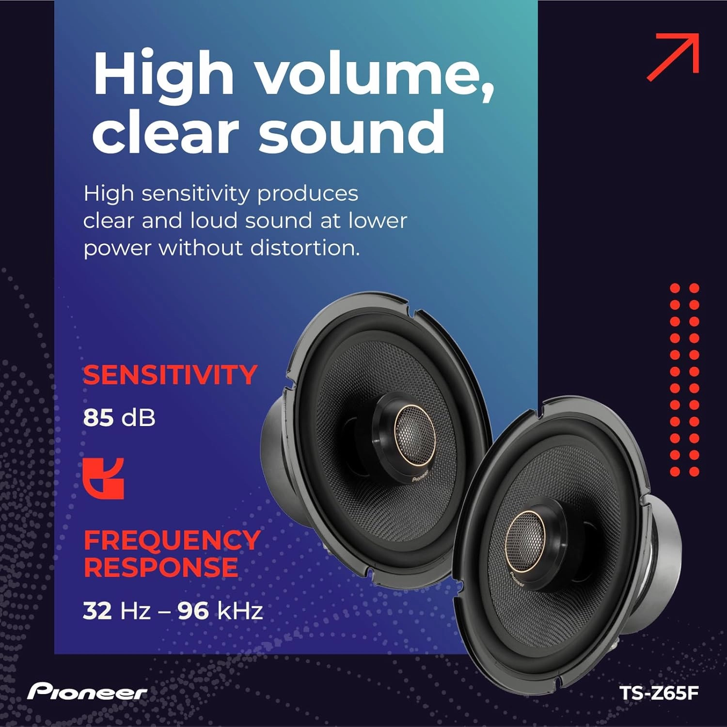 Pioneer TS-Z65F, 2-Way Coaxial Car Audio Speakers, Full Range, Open & Smooth Sound Quality, Easy Installation and Enhanced Bass Response, Black 6.5” Round Speakers