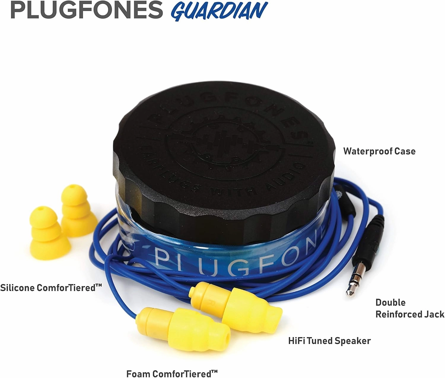 Plugfones Guardian in-Ear Earplug Earbud Hybrid - Noise Reduction in-Ear Headphones(Blue & Yellow)