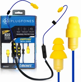 Plugfones Liberate 2.0 Wireless Bluetooth in-Ear Earplug Earbuds- 29NRR Noise Reduction Headphones with Noise Isolating Mic and Controls (Blue & Yellow)