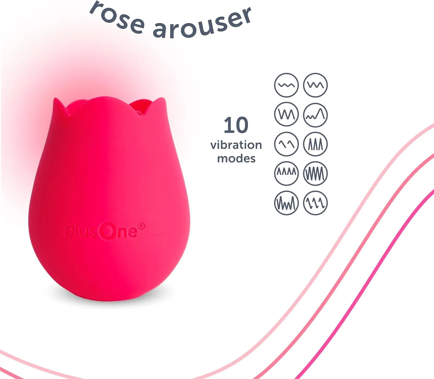 plusOne Rose Toy Vibrator for Women, Clitoral Stimulator Made of Body-Safe Silicone, Waterproof, USB Rechargeable and 10 Pulsing Settings, Red
