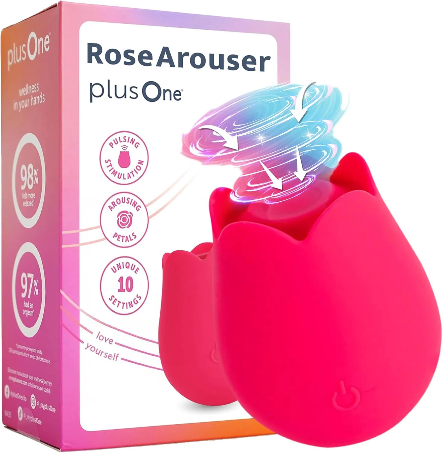 plusOne Rose Toy Vibrator for Women, Clitoral Stimulator Made of Body-Safe Silicone, Waterproof, USB Rechargeable and 10 Pulsing Settings, Red