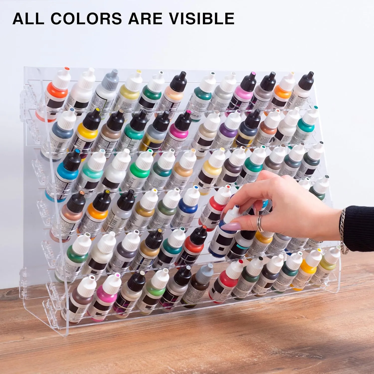 Plydolex Acrylic Paint Rack Organizer with 60 Holes Suitable for Citadel Paints and Others - Wall-Mounted Paint Rack Ideal for Paint Storage of Miniature Paint Sets