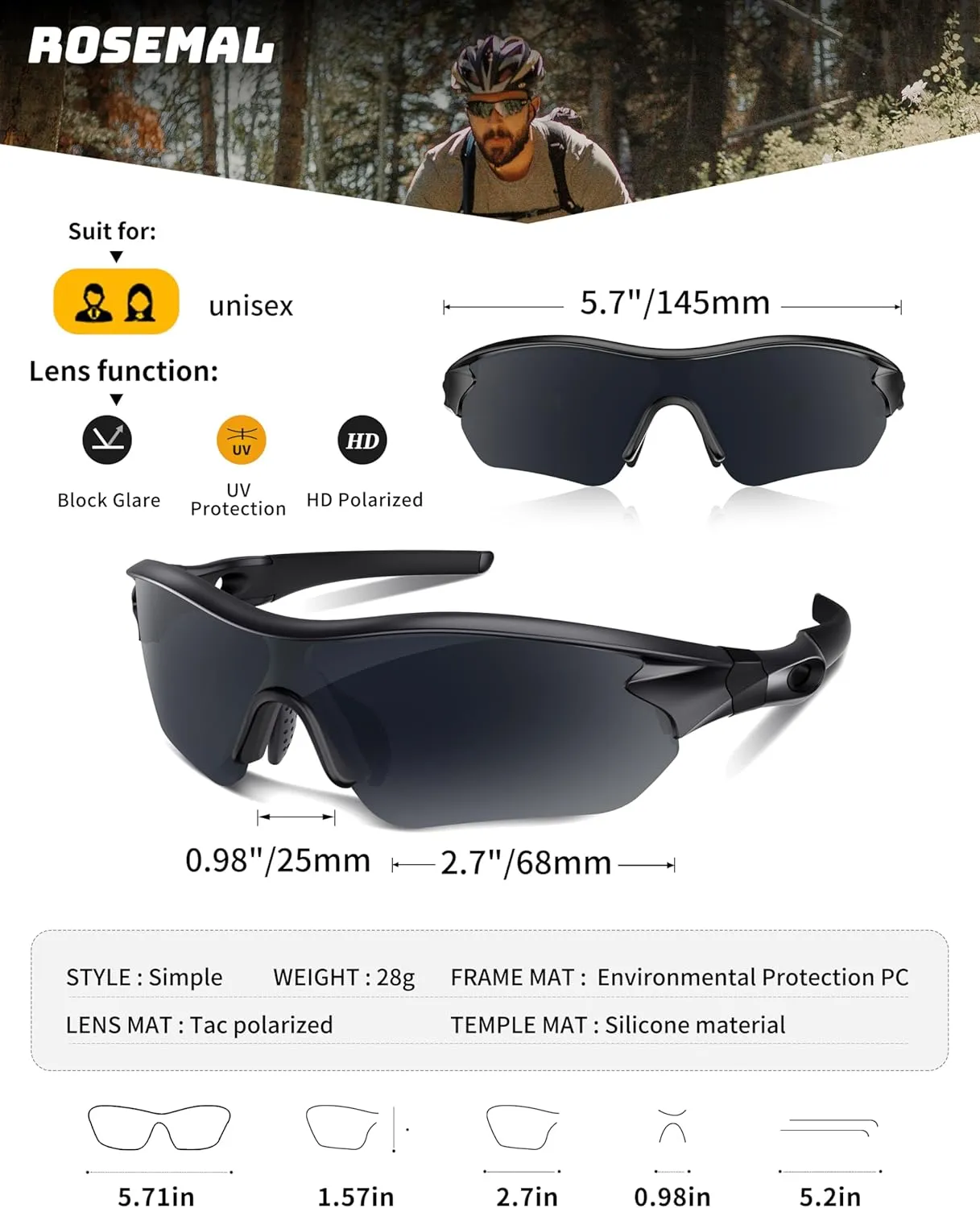 Polarized Sports Sunglasses for Men Women Youth Baseball Running Fishing Tennis Golf Cycling Driving Motor TAC UV400 TR90