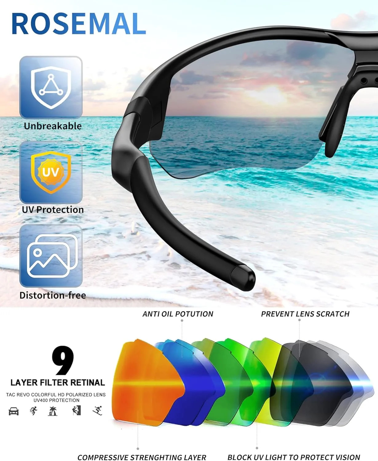 Polarized Sports Sunglasses for Men Women Youth Baseball Running Fishing Tennis Golf Cycling Driving Motor TAC UV400 TR90