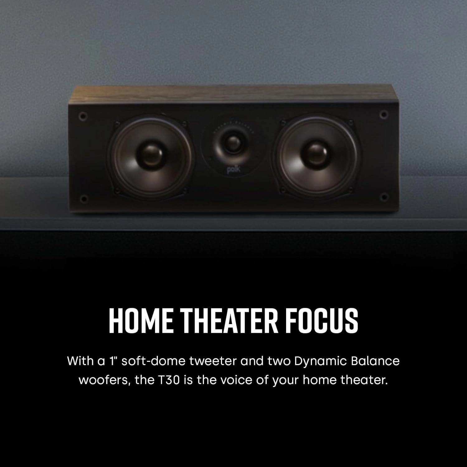 Polk Audio T30 Home Theater Center Channel Speaker - Vocal Clarity, Deep Bass Response, Dolby and DTS, Single, Black