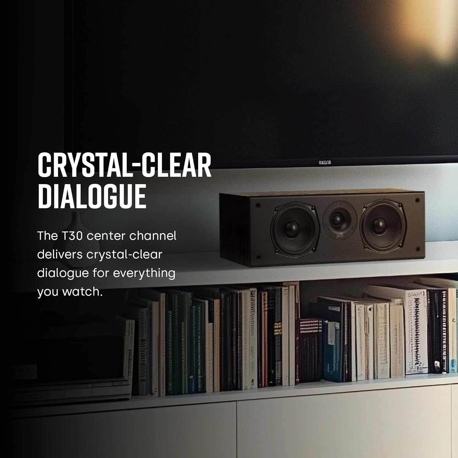 Polk Audio T30 Home Theater Center Channel Speaker - Vocal Clarity, Deep Bass Response, Dolby and DTS, Single, Black