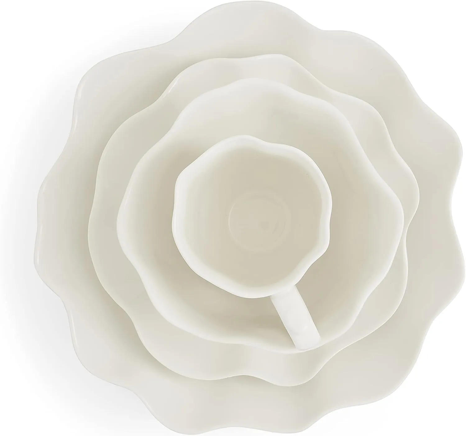Portmeirion Sophie Conran Floret 4 Piece Place Setting | Dinner Plate, Salad Plate, Cereal Bowl, and Mug | Made from Porcelain | Microwave and Dishwasher Safe – Creamy White