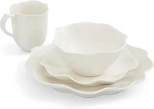 Portmeirion Sophie Conran Floret 4 Piece Place Setting | Dinner Plate, Salad Plate, Cereal Bowl, and Mug | Made from Porcelain | Microwave and Dishwasher Safe – Creamy White