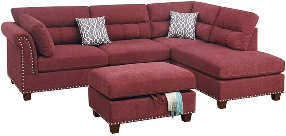 Poundex Sectional, Paprika Red