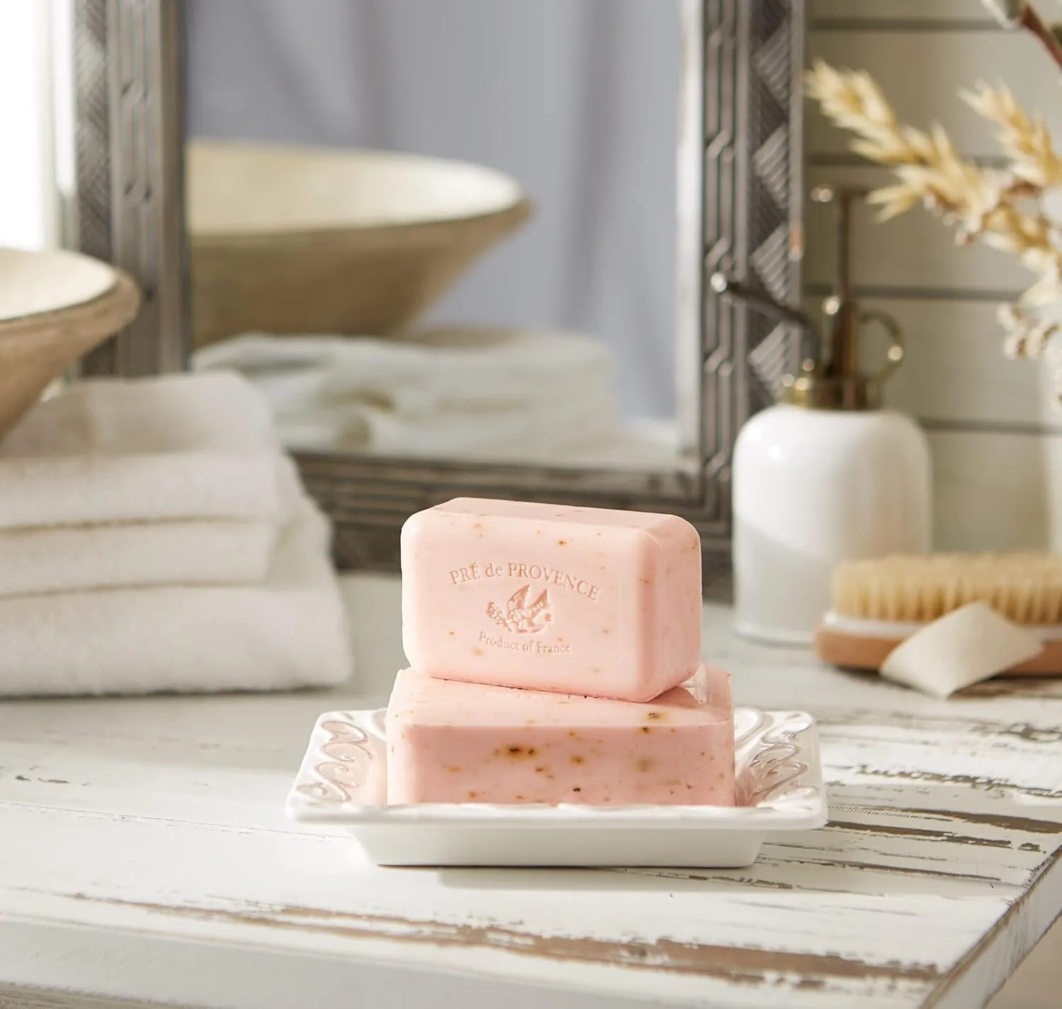 Pre de Provence Artisanal Soap Bar, Enriched with Organic Shea Butter, Natural French Skincare, Quad Milled for Rich Smooth Lather, 8.8 Ounce, Rose Petal