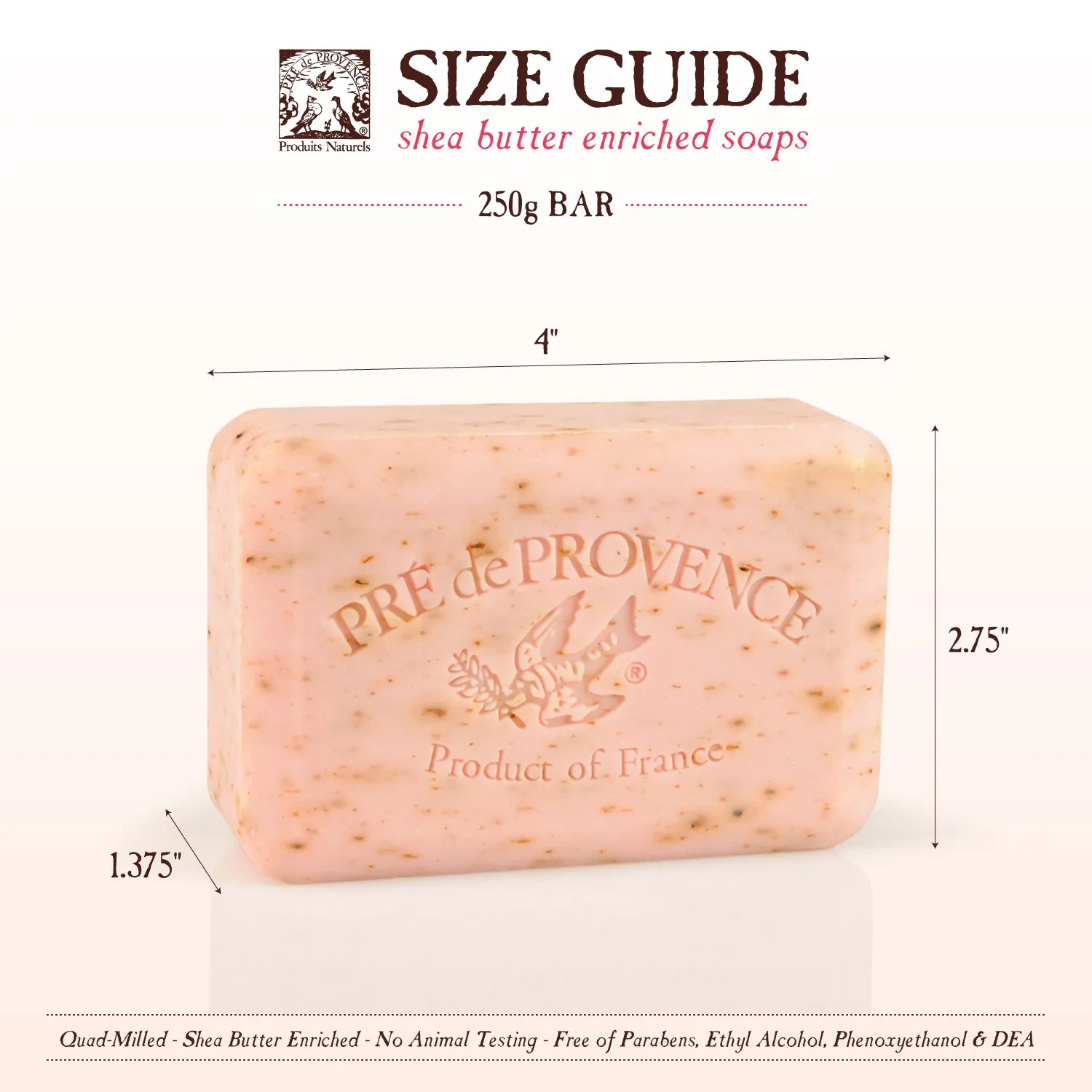 Pre de Provence Artisanal Soap Bar, Enriched with Organic Shea Butter, Natural French Skincare, Quad Milled for Rich Smooth Lather, 8.8 Ounce, Rose Petal