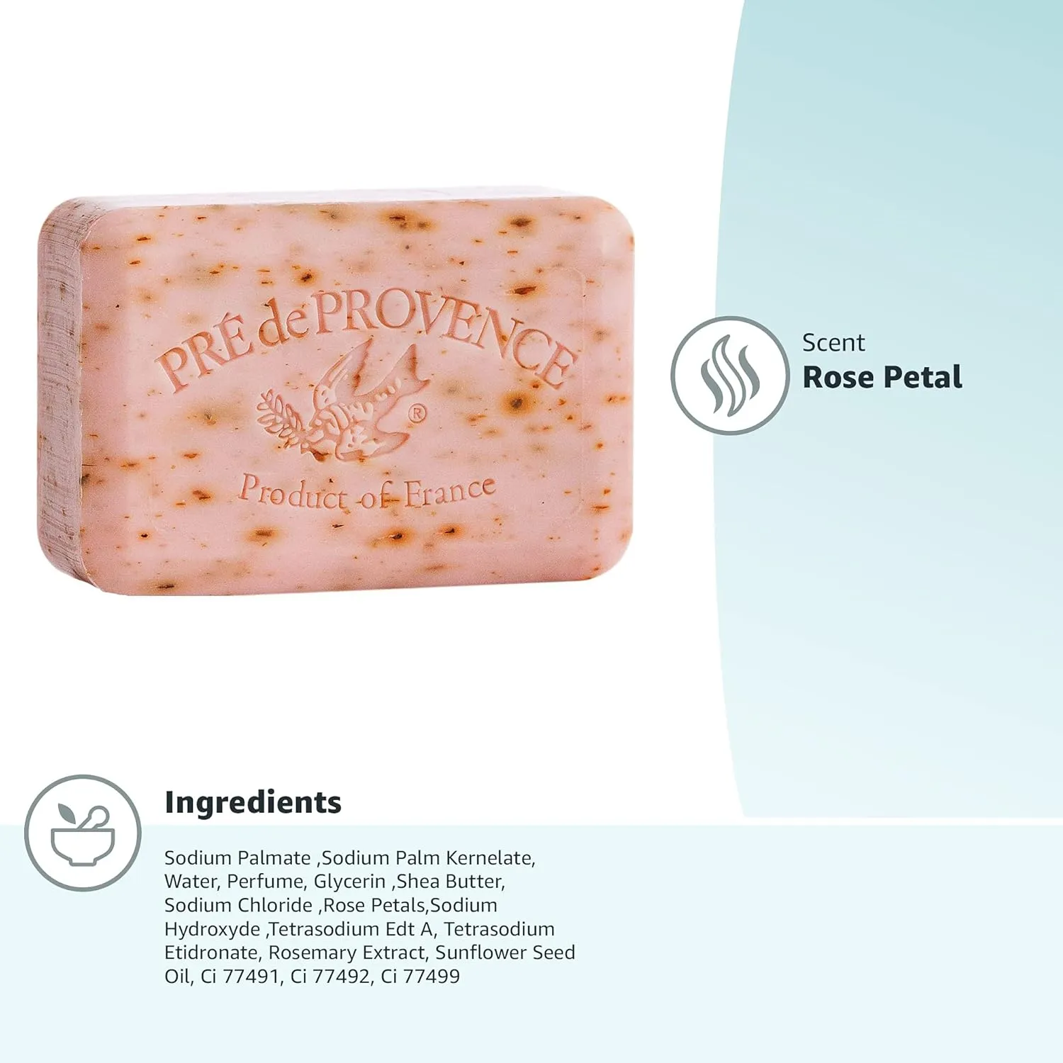 Pre de Provence Artisanal Soap Bar, Enriched with Organic Shea Butter, Natural French Skincare, Quad Milled for Rich Smooth Lather, 8.8 Ounce, Rose Petal