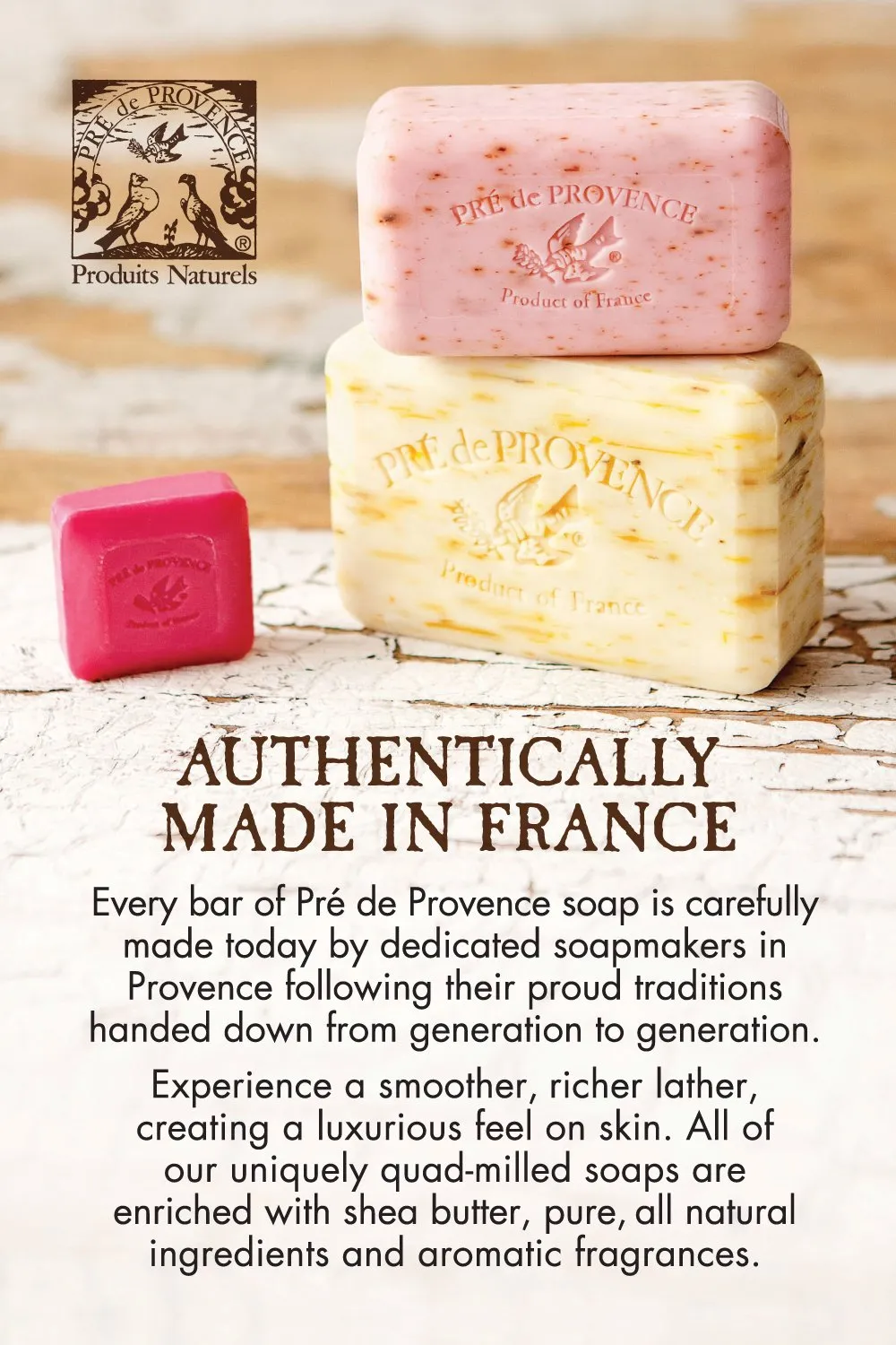 Pre de Provence Artisanal Soap Bar, Enriched with Organic Shea Butter, Natural French Skincare, Quad Milled for Rich Smooth Lather, 8.8 Ounce, Rose Petal