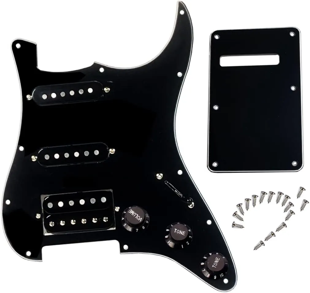 Prewired Pickguard with SSH Pickup Set, 3-ply Pick Guard Loaded High Output Alnico V Single Coil Humbucker Pick-ups, Electric Guitar Scratchplate as Luthier Replacement Parts