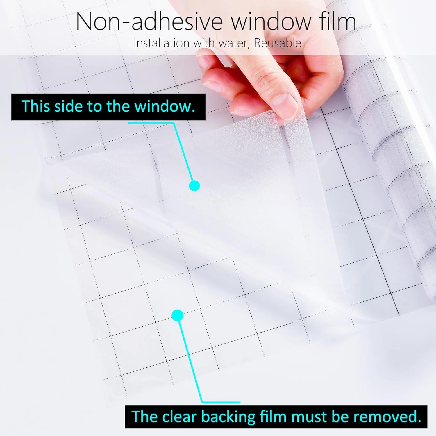 Privacy Window Film Decoration, Heat Control Window Tint for Home, Static Cling Glass Door Coverings Window Sticker Removable Non-Adhesive UV Blocking, Frosted Film w/Clear Morocco Lines, 35.4"x118"