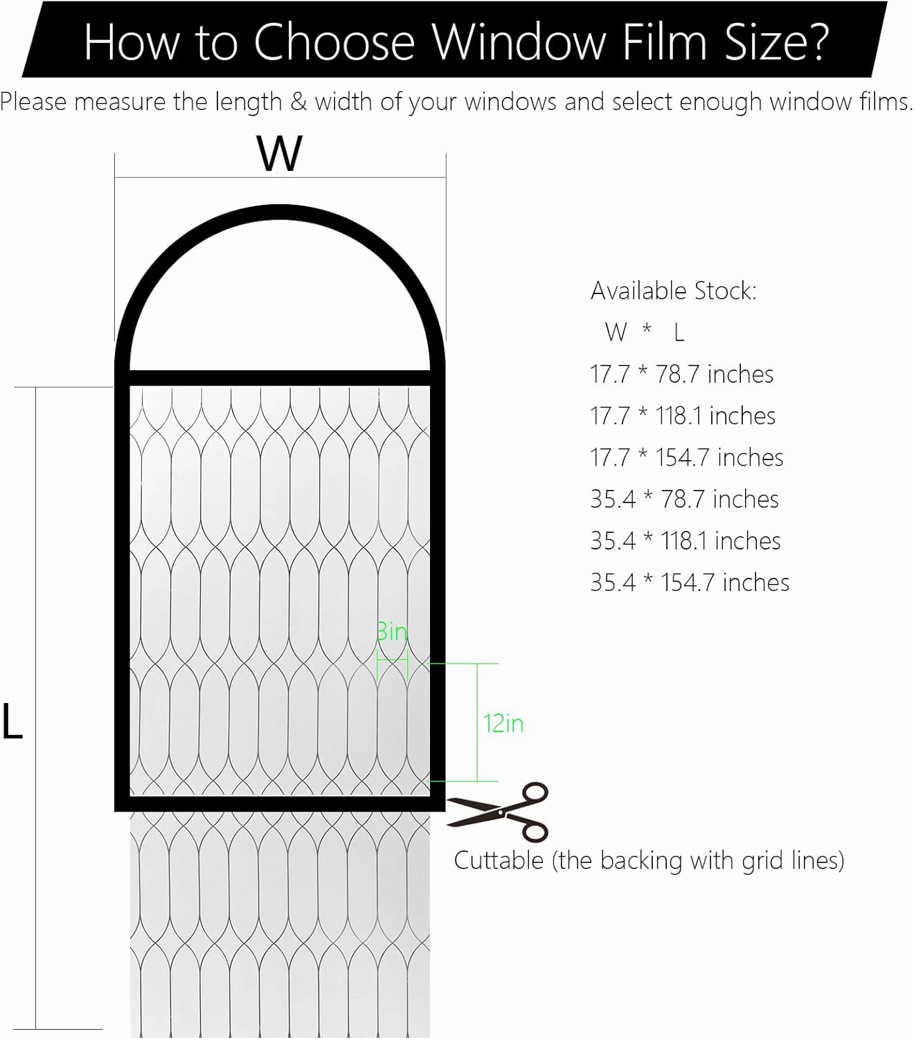 Privacy Window Film Decoration, Heat Control Window Tint for Home, Static Cling Glass Door Coverings Window Sticker Removable Non-Adhesive UV Blocking, Frosted Film w/Clear Morocco Lines, 35.4"x118"